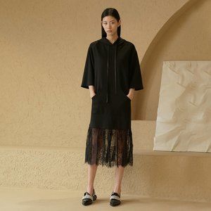 Half-sleeve stitching lace mid-length dress fashio